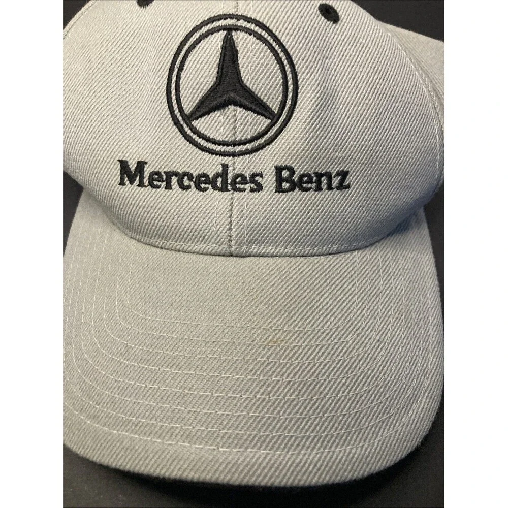 Vintage Mercedes-Benz Gray Strapback Hat Cap Embroidered Logo Adjustable